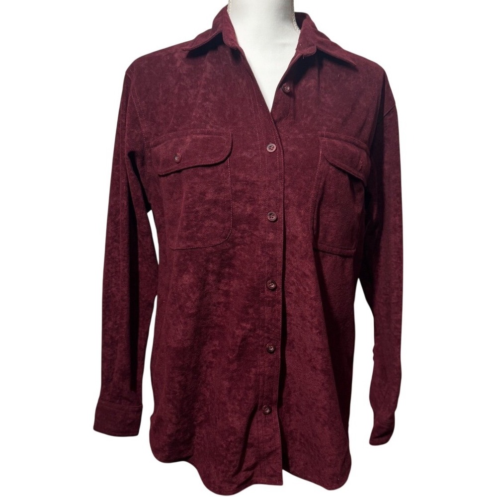 YNOT Sportswear Burgundy Faux Suede Button-Up Shirt S